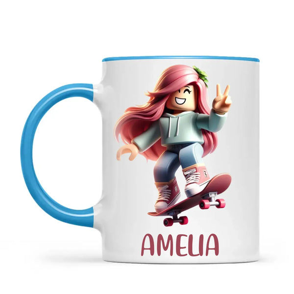 Gamer Skater Girl - Personalised Kids Mug