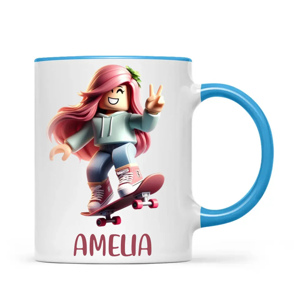 Gamer Skater Girl - Personalised Kids Mug