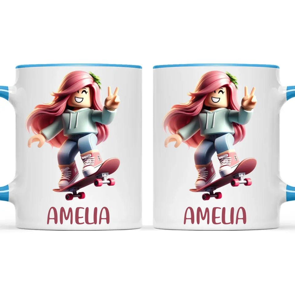 Gamer Skater Girl - Personalised Kids Mug