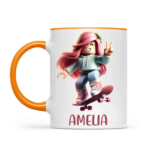 Gamer Skater Girl - Personalised Kids Mug