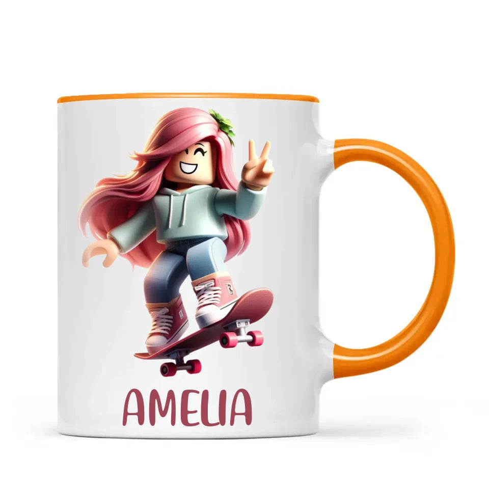 Gamer Skater Girl - Personalised Kids Mug