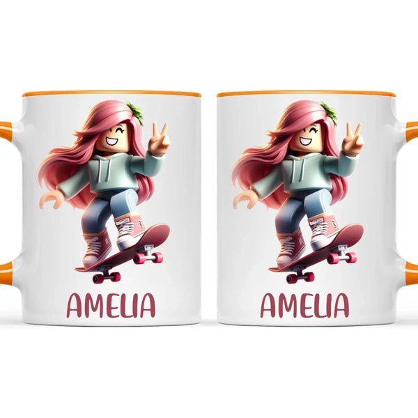 Gamer Skater Girl - Personalised Kids Mug