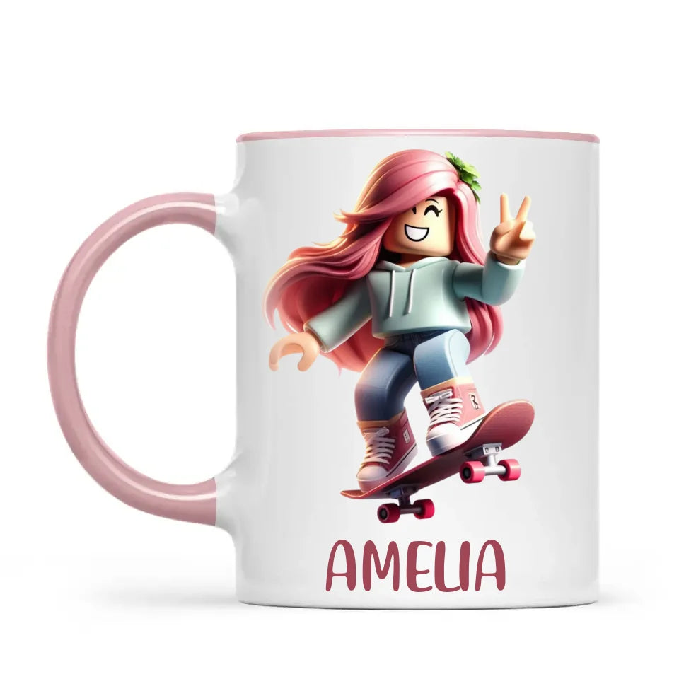 Gamer Skater Girl - Personalised Kids Mug