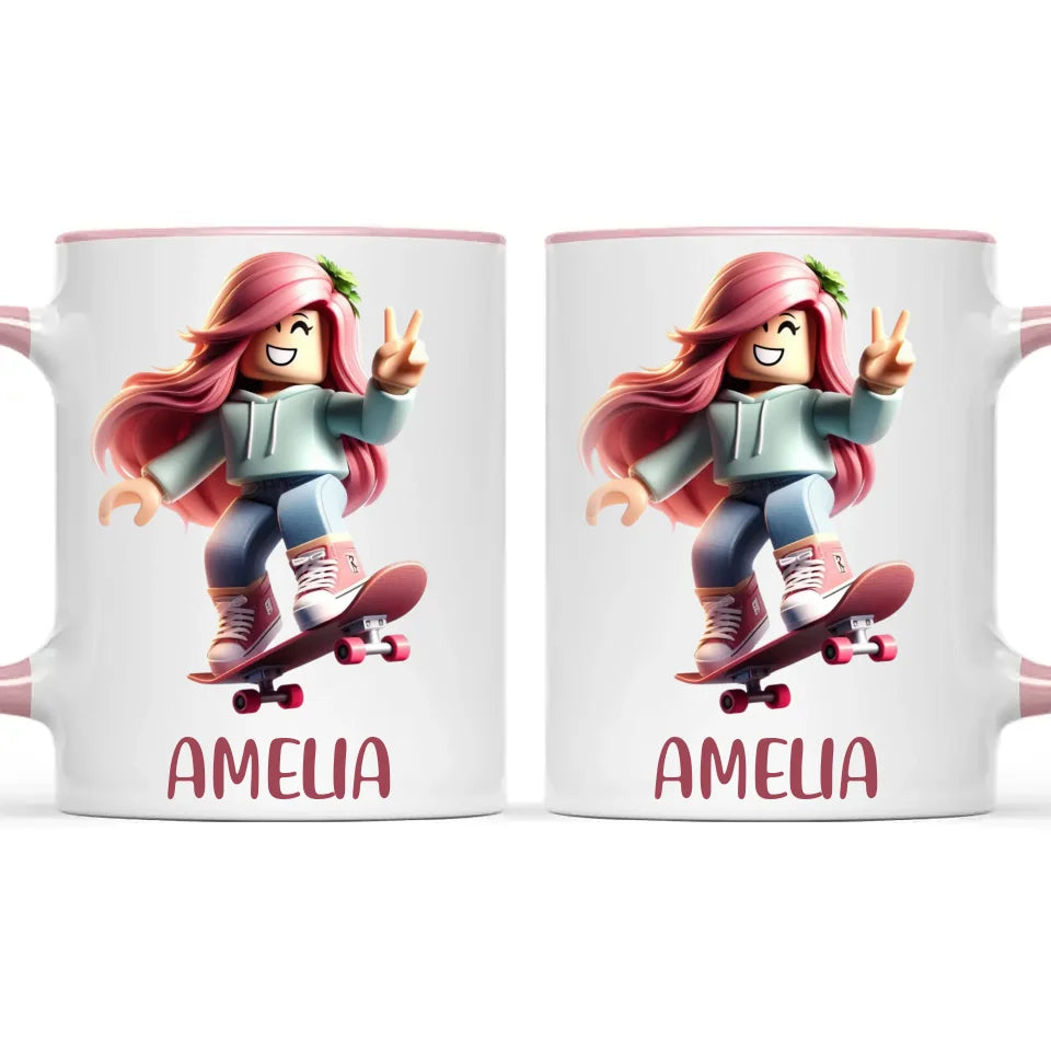 Gamer Skater Girl - Personalised Kids Mug