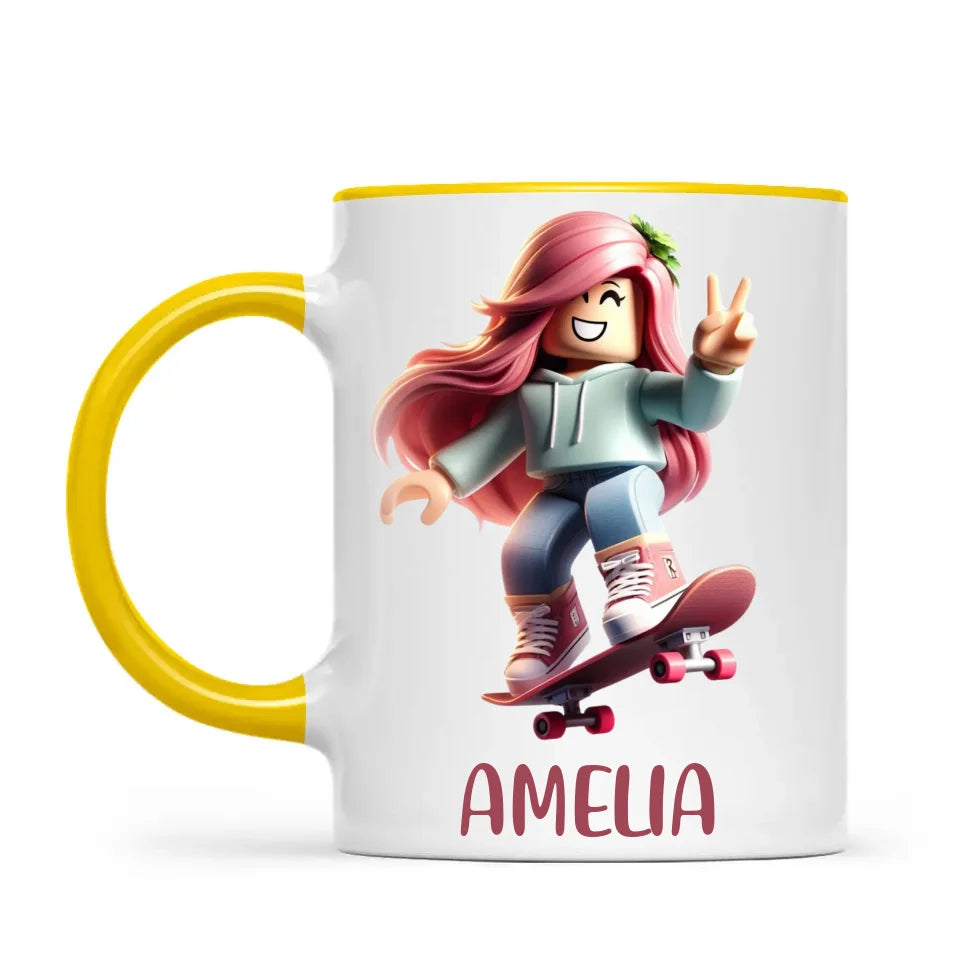 Gamer Skater Girl - Personalised Kids Mug