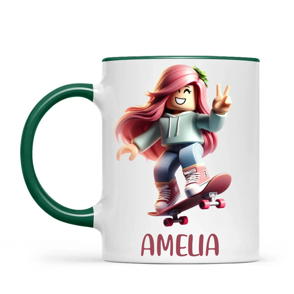 Gamer Skater Girl - Personalised Kids Mug