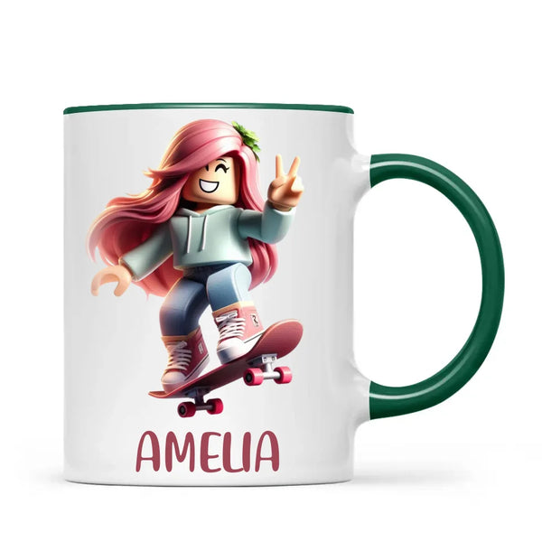 Gamer Skater Girl - Personalised Kids Mug