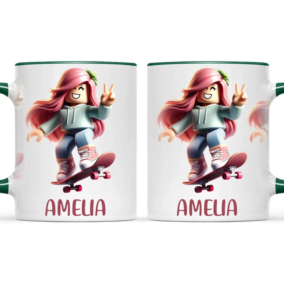 Gamer Skater Girl - Personalised Kids Mug