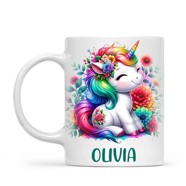 Personalised Unicorn Cup with Name - Custom Floral Rainbow Unicorn Mug for Kids - 11oz, 6oz or Enamel - New Zealand Gift