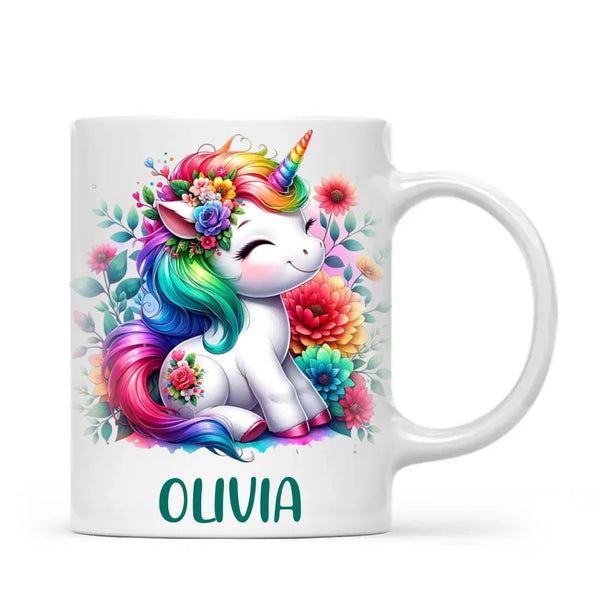 Personalised Unicorn Cup with Name - Custom Floral Rainbow Unicorn Mug for Kids - 11oz, 6oz or Enamel - New Zealand Gift