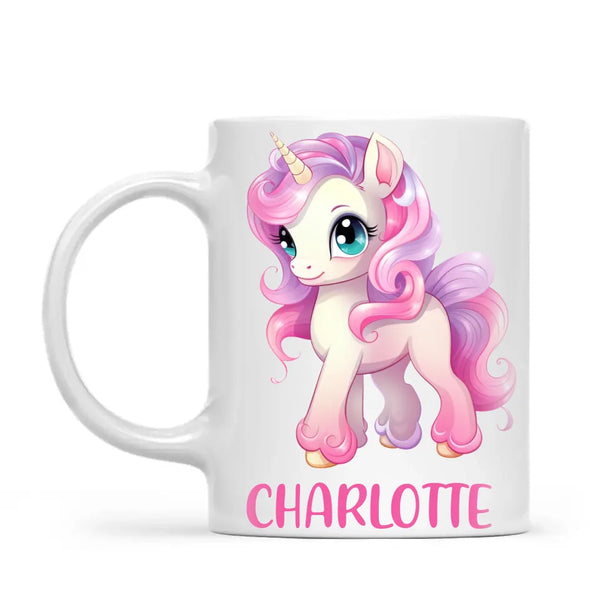 Personalised Unicorn Cup - Custom Name Kids Mug - Pink & Pastel Unicorn Design - Magical Gift for Girls - 11oz, 6oz or Enamel - NZ Made