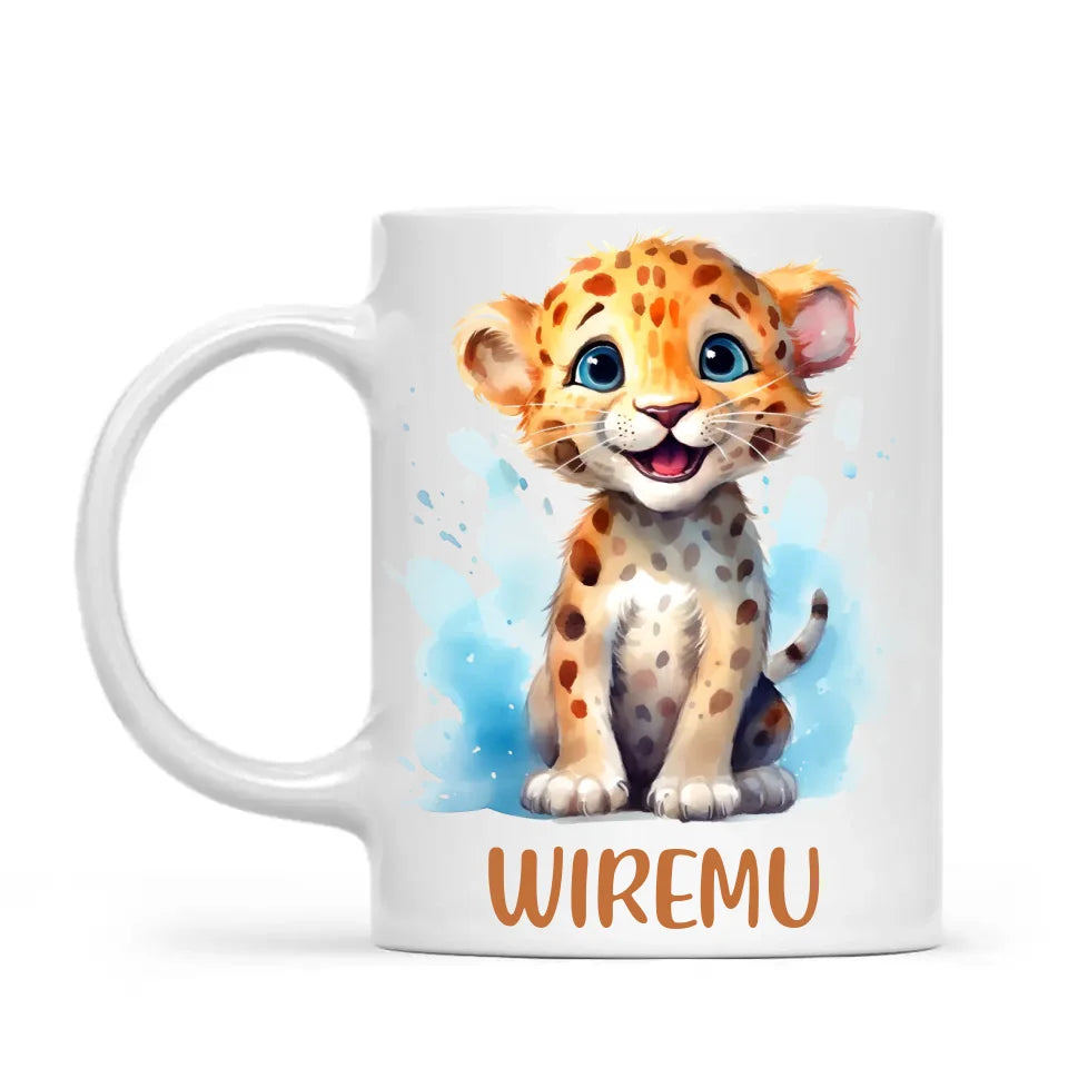 Happy Leopard Cub - Personalised Kids Mug