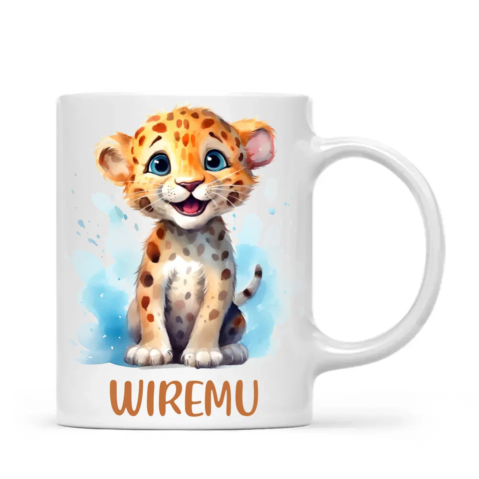 Happy Leopard Cub - Personalised Kids Mug