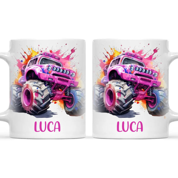 Pink Power Monster Truck - Personalised Kids Mug