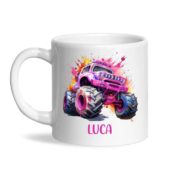 Pink Power Monster Truck - Personalised Kids Mug