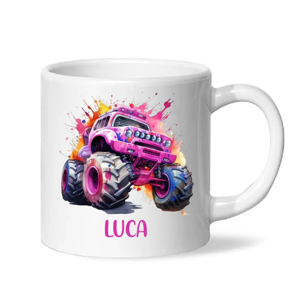 Pink Power Monster Truck - Personalised Kids Mug