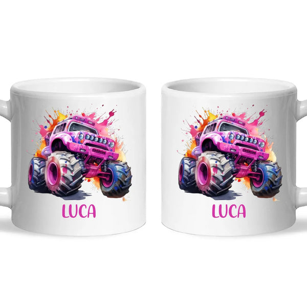 Pink Power Monster Truck - Personalised Kids Mug