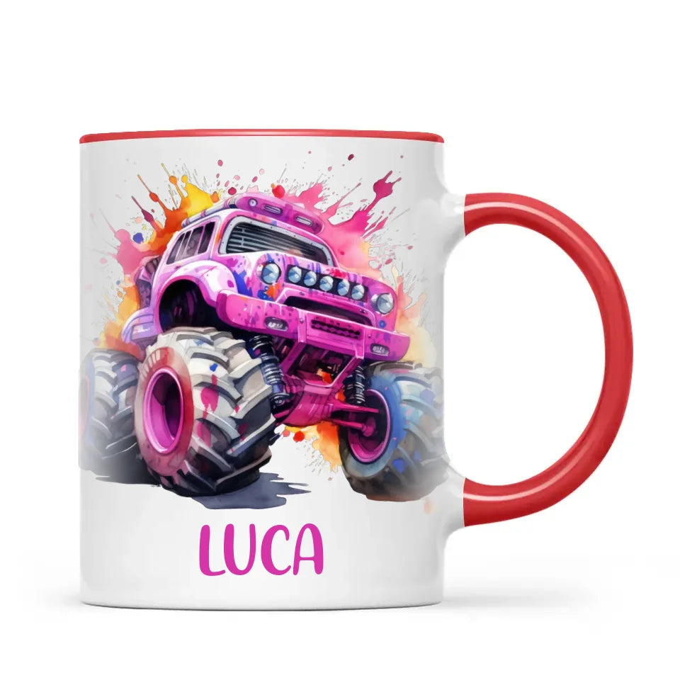 Pink Power Monster Truck - Personalised Kids Mug