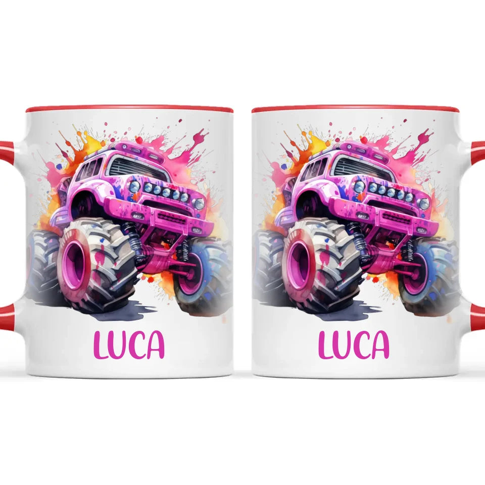 Pink Power Monster Truck - Personalised Kids Mug