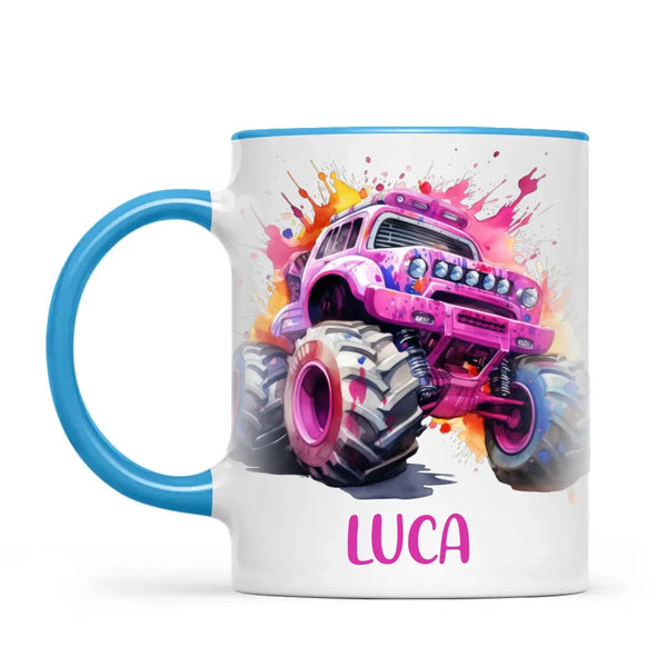 Pink Power Monster Truck - Personalised Kids Mug