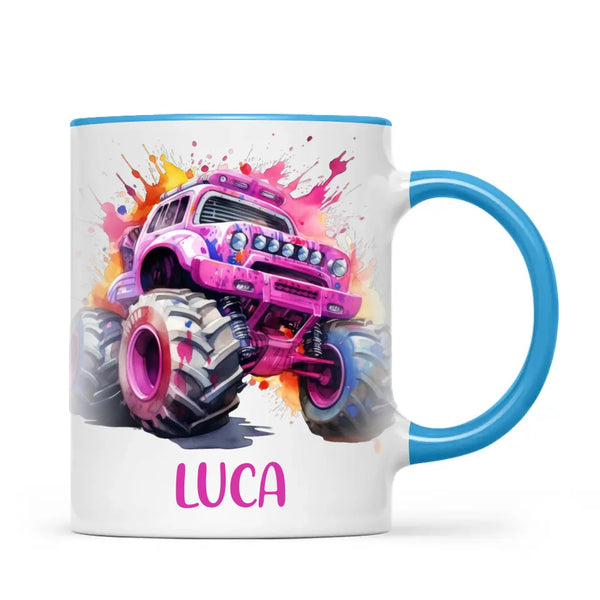 Pink Power Monster Truck - Personalised Kids Mug