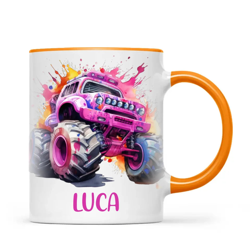 Pink Power Monster Truck - Personalised Kids Mug