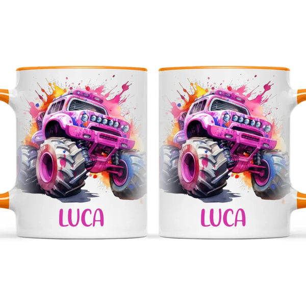 Pink Power Monster Truck - Personalised Kids Mug