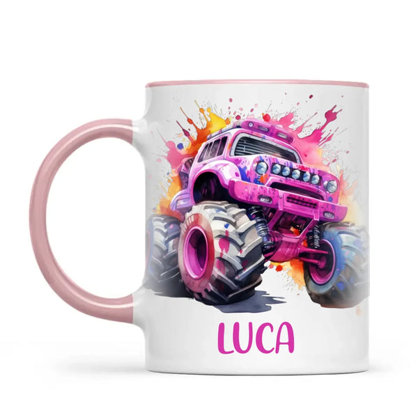 Pink Power Monster Truck - Personalised Kids Mug