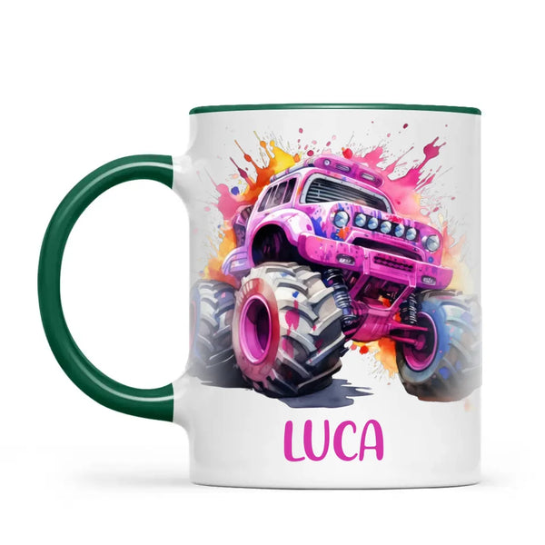 Pink Power Monster Truck - Personalised Kids Mug