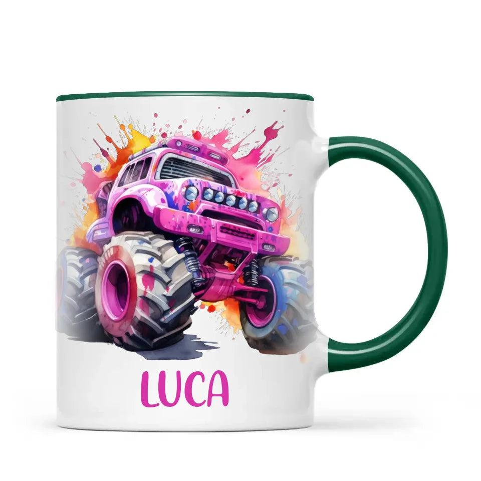 Pink Power Monster Truck - Personalised Kids Mug