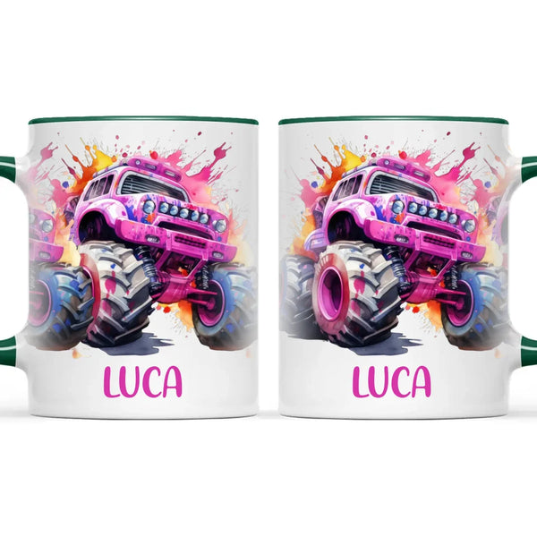 Pink Power Monster Truck - Personalised Kids Mug