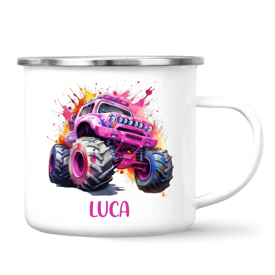 Pink Power Monster Truck - Personalised Kids Mug