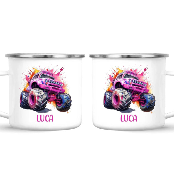 Pink Power Monster Truck - Personalised Kids Mug