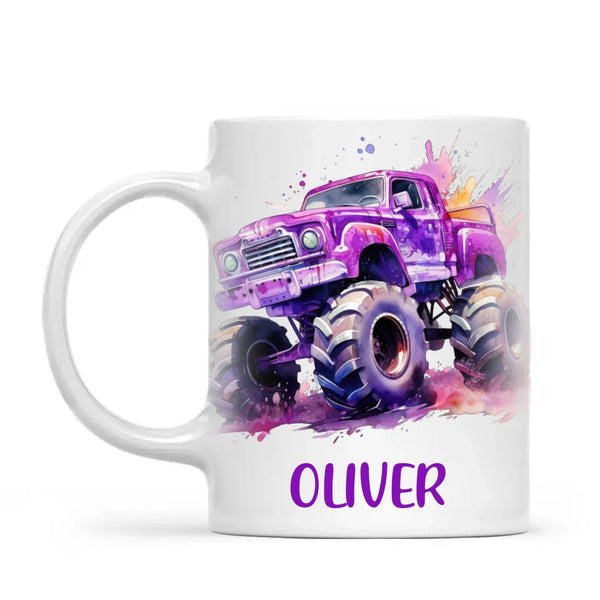 Personalised Purple Monster Truck Cup - Custom Name Kids Mug - Off-Road Adventure Design - 11oz, 6oz or Enamel - NZ Made