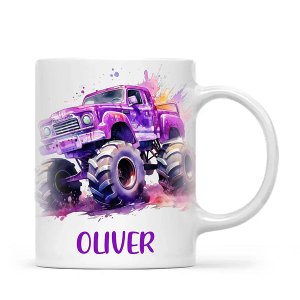 Personalised Purple Monster Truck Cup - Custom Name Kids Mug - Off-Road Adventure Design - 11oz, 6oz or Enamel - NZ Made