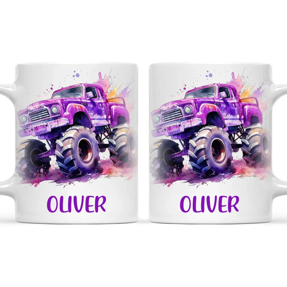 Purple Power Monster Truck - Personalised Kids Mug