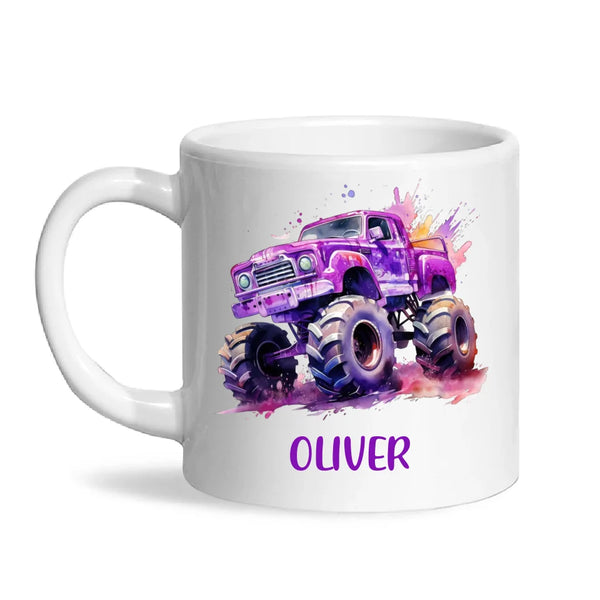 Purple Power Monster Truck - Personalised Kids Mug