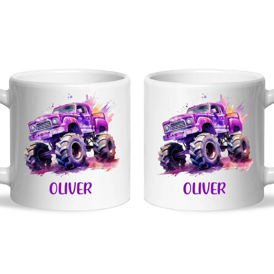 Purple Power Monster Truck - Personalised Kids Mug