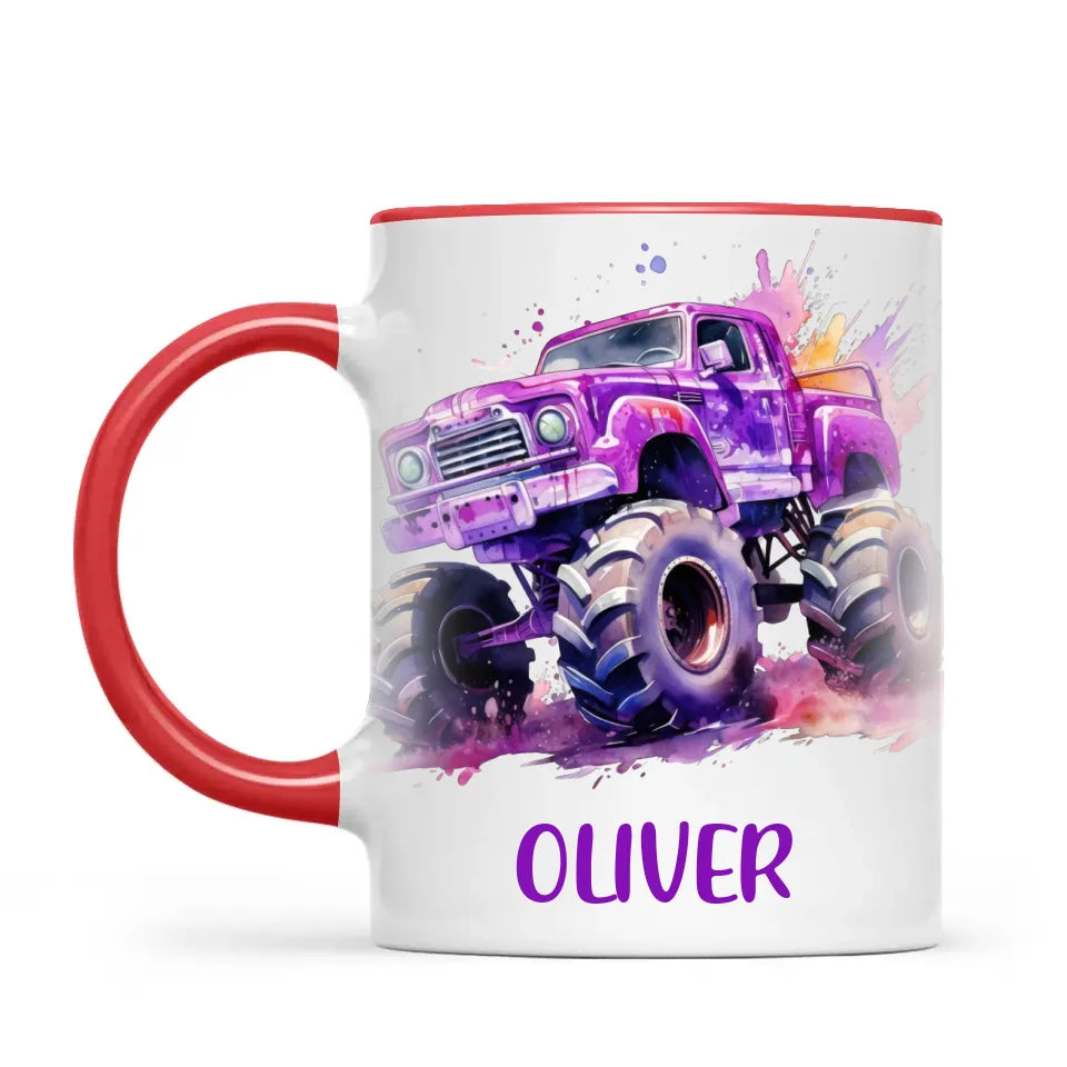 Purple Power Monster Truck - Personalised Kids Mug