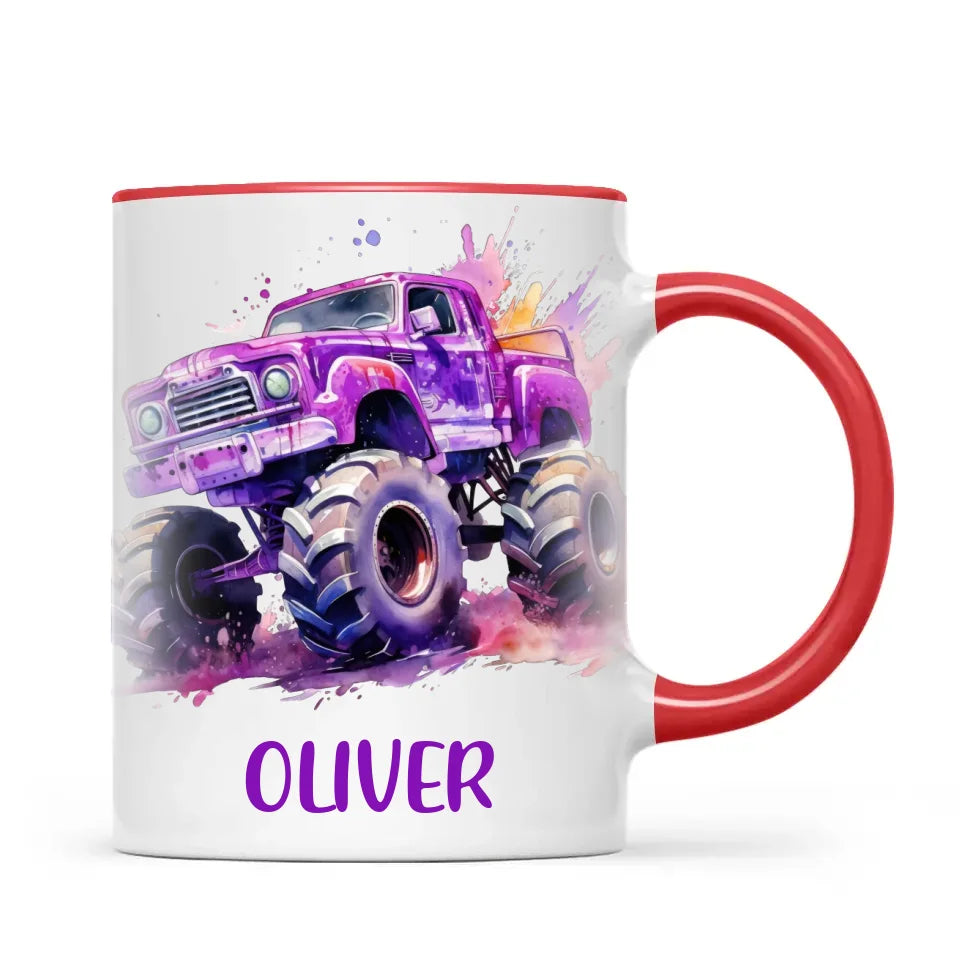 Purple Power Monster Truck - Personalised Kids Mug