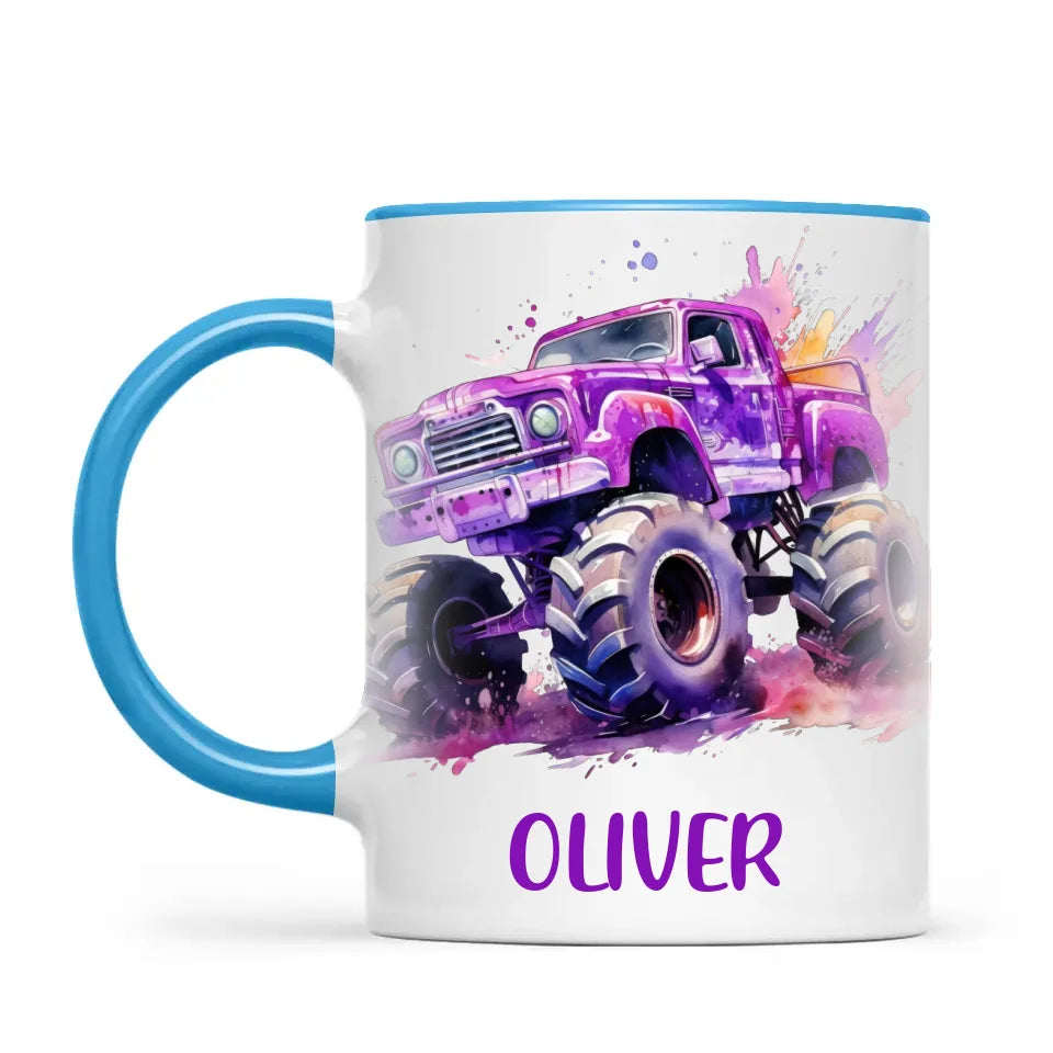 Purple Power Monster Truck - Personalised Kids Mug