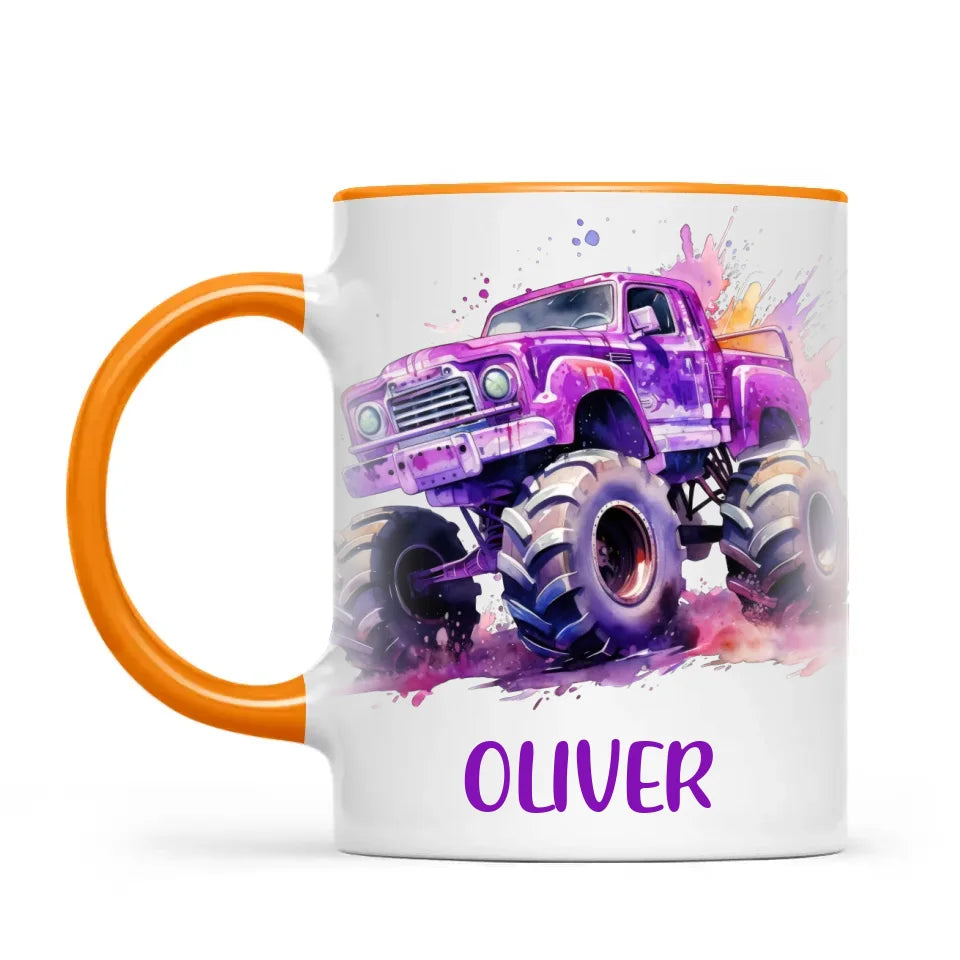 Purple Power Monster Truck - Personalised Kids Mug