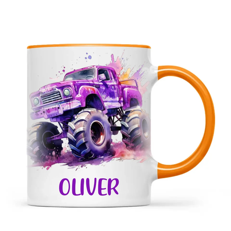 Purple Power Monster Truck - Personalised Kids Mug