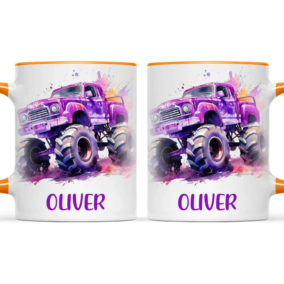 Purple Power Monster Truck - Personalised Kids Mug