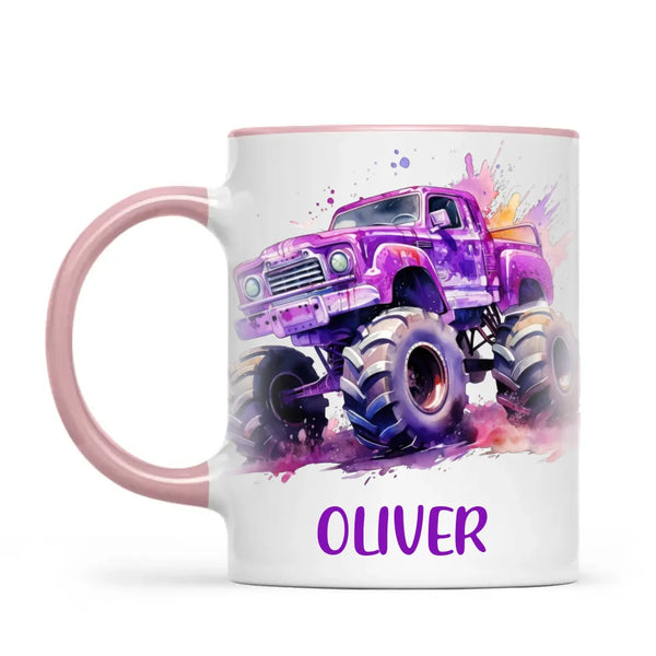 Purple Power Monster Truck - Personalised Kids Mug