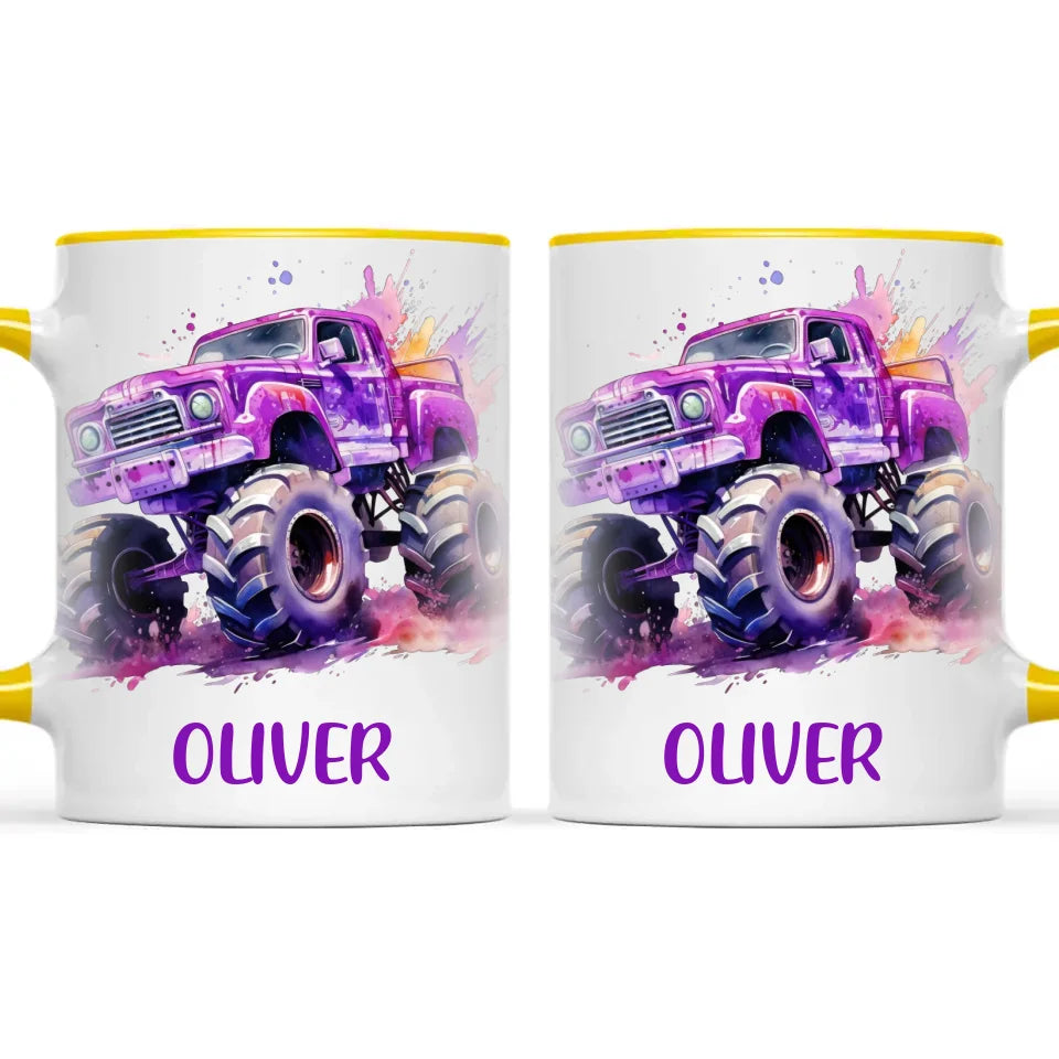 Purple Power Monster Truck - Personalised Kids Mug