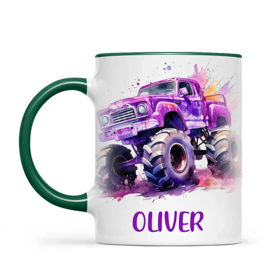 Purple Power Monster Truck - Personalised Kids Mug