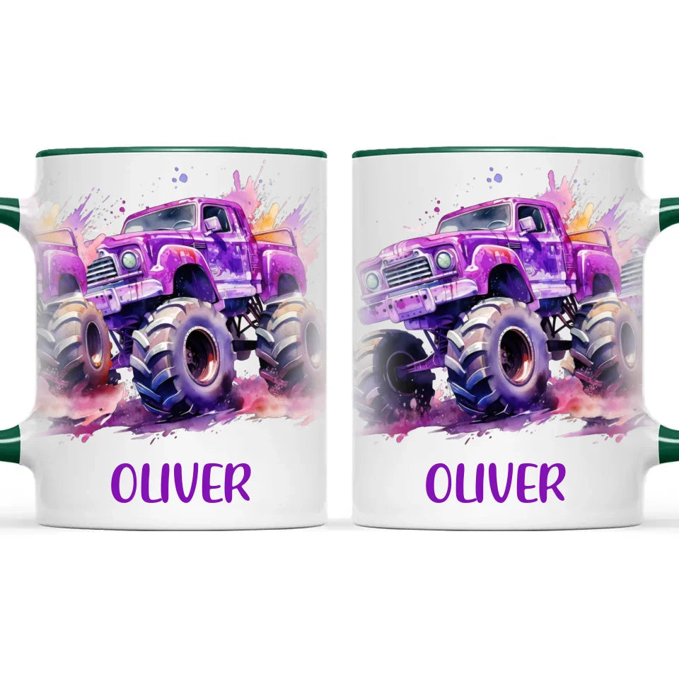 Purple Power Monster Truck - Personalised Kids Mug