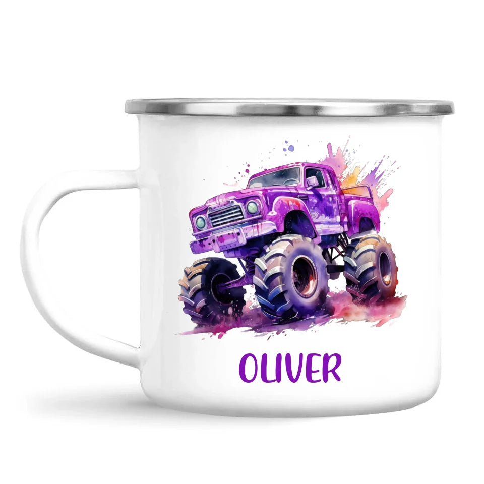 Purple Power Monster Truck - Personalised Kids Mug