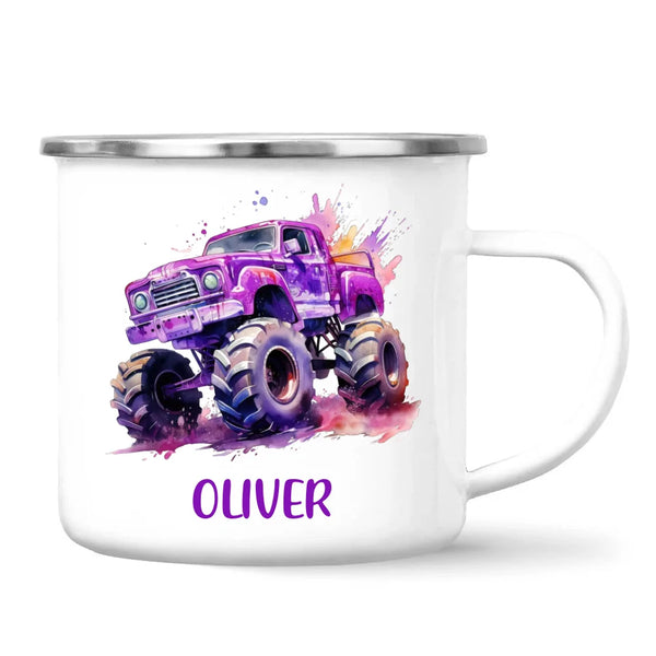 Purple Power Monster Truck - Personalised Kids Mug